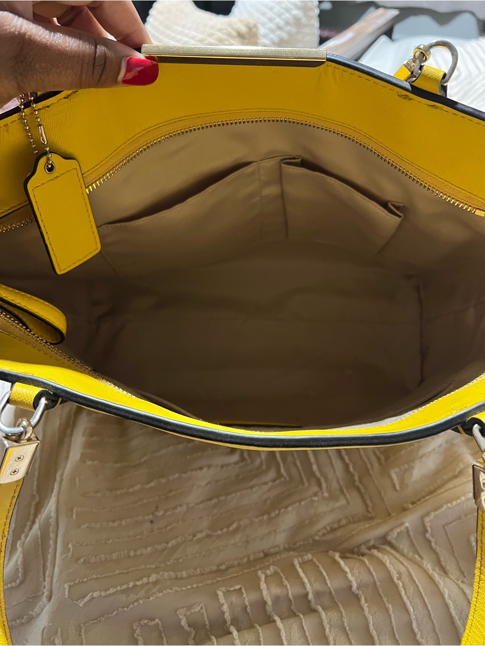 Coach Yellow Leather Tote with Signature Charm - Picture 4 of 4